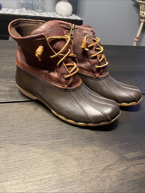 Sperry Shoes - Sperry Brown Leather and Dark Brown Rubber Duck Boots with Tan Laces